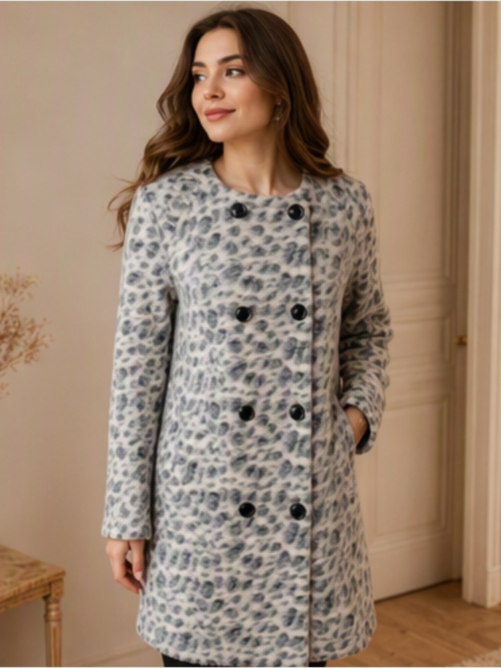 🌷CLEMENTS Ribeiro🌷Leopard Print Wool Coat - Picture 7 of 15